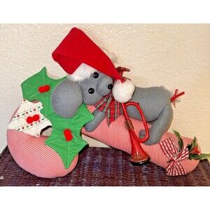 Vintage Handmade Hanging Candy Cane & Mouse Plush Christmas Decor 18"x13"